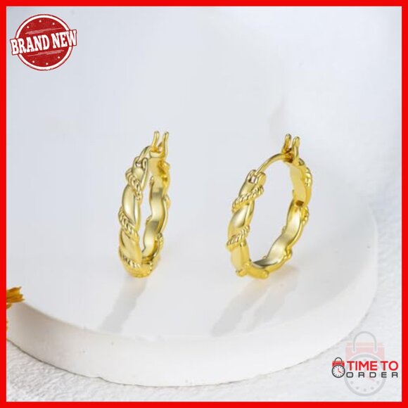 14K Gold Plated Huggie Hoop Earrings 20mm Hypoallergenic Lightweight - Picture 3 of 7